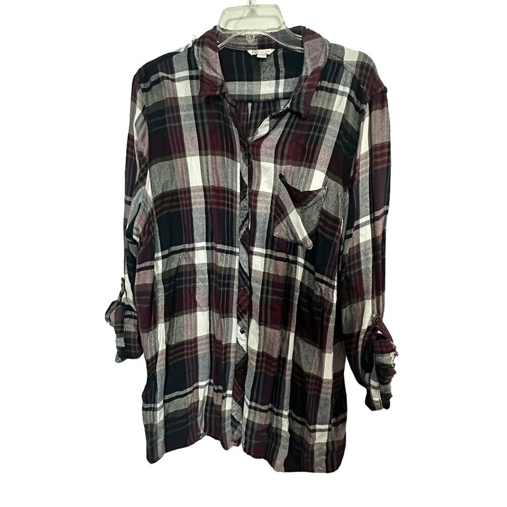Navy Purple Cato Flannel Button Down Women's Sz 26/28